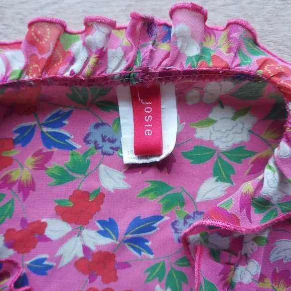 JOSIE Natori Chiffon Floral Ruffle Kimono Mini Robe Tie-Waist Pink Women Small - Picture 7 of 9